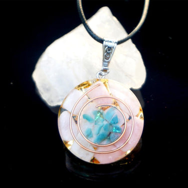 #67-Handmade Aquamarine & Pink Opal ORGONITE Pendant